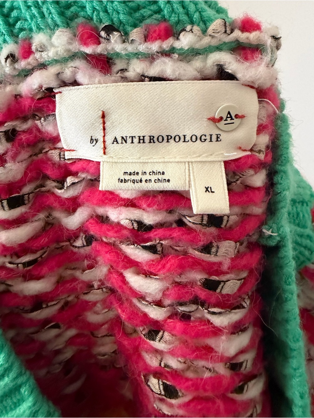 Anthropologie Multicolor Patterned Crewneck Sweater with Teal Trim - Picture 2 of 3
